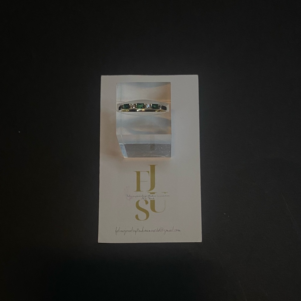 Gold Vermeil Hand Crafted size 8 Elegant Green and clear Swarovski Stone Ring